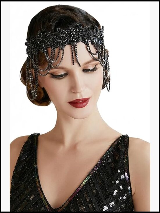 Vintage Flapper Headpiece Roaring 20s Chain Headband Gatsby Rhinestone Hair main image 4